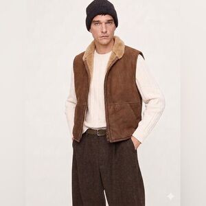 VTG Men’s Shearling Vest Brown Suede Sheepskin XL L